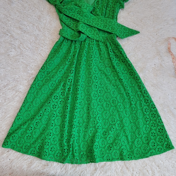 1901 Emeral Eyelet Faux Wrap Cotton Midi Dress Sz 6 - Picture 5 of 11